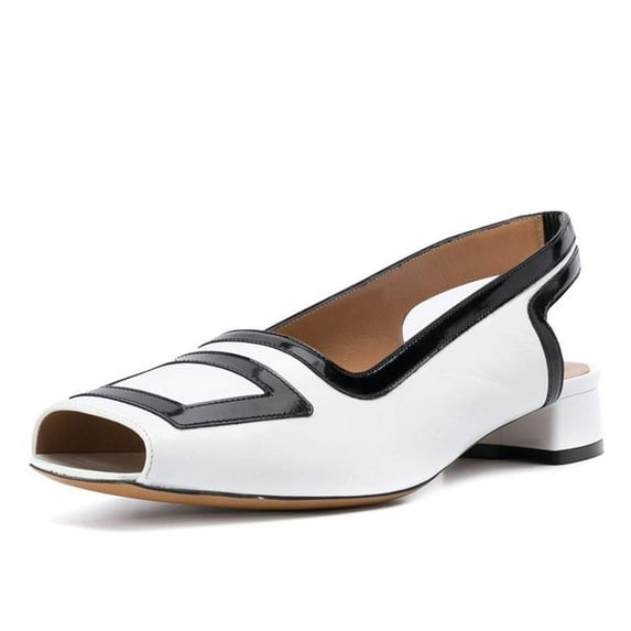 YDN Women Fashion Square Open Toe Low Block Heel Slide Pumps Loafers Slingback Slip On Sandal Office Ladies Dress Casual Summer Shoes Size 7 White