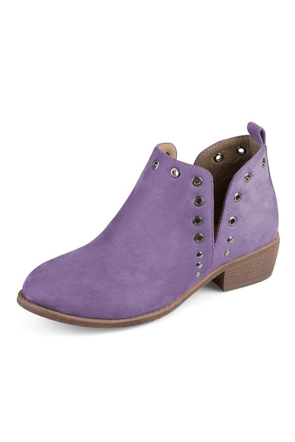 Women Fashion Studs Stacked Chunky Low Heel Ankle Booties Stylish Cut Out Round Toe Slip On Short Boots Comfort Casual Daily Winter Shoes Size 10 Violet