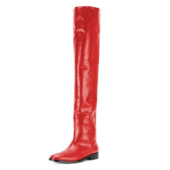 YDN Women Fashion Winter Over The Knee Boots Round Closed Toe Flat Heel Riding High Boots Pull On Warm Outfit Shoes Size 10.5 Red