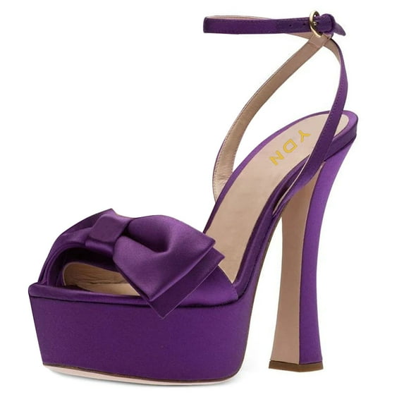 YDN Women Graceful Bowkont Open Toe Platform Sandals Super High Heels Buckled Strap Pumps Prom Evening Dressy Shoes Size 13 Purple