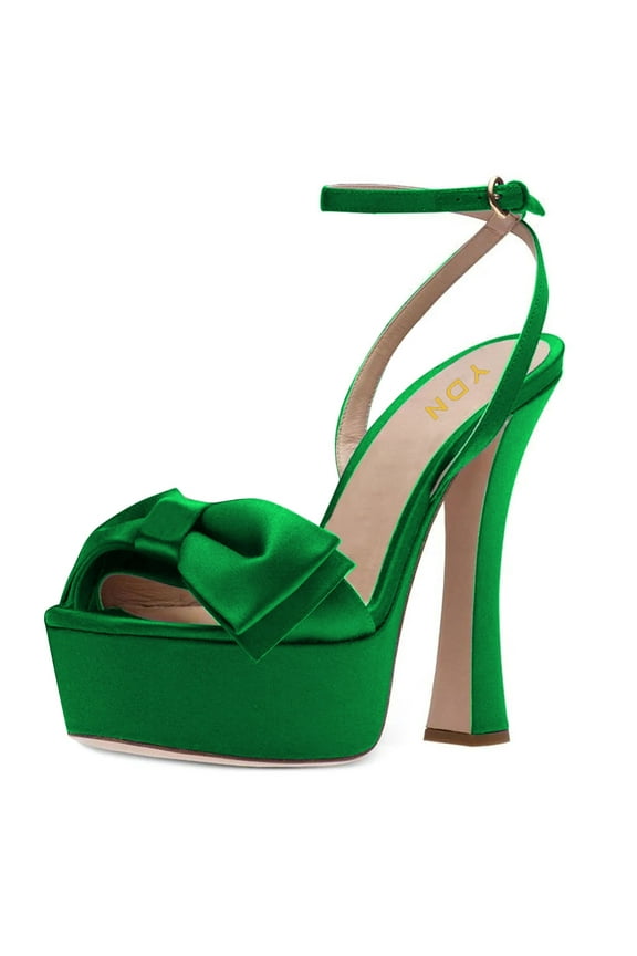 Women Graceful Bowkont Open Toe Platform Sandals Super High Heels Buckled Strap Pumps Prom Evening Dressy Shoes Size 16 Green