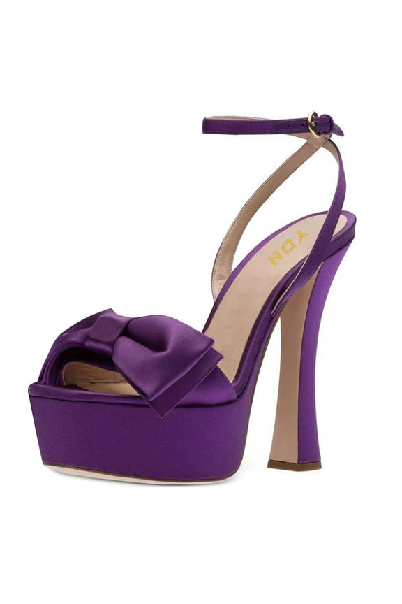 Women Graceful Bowkont Open Toe Platform Sandals Super High Heels Buckled Strap Pumps Prom Evening Dressy Shoes Size 7 Purple