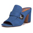 thumbnail image 1 of YDN Women Graceful Peep Open Toe Chunky Block Mid Heel Sandals Slip On Mules Casual Slide Slipper Shoes Size 11 Blue, 1 of 5