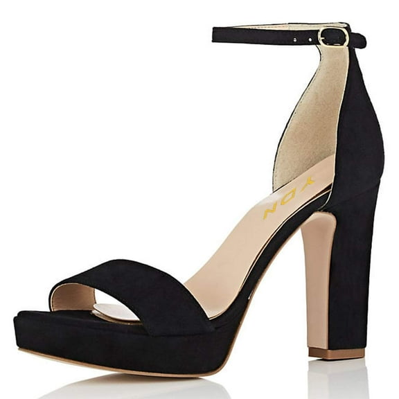 YDN Women Graceful Platform High Chunky Heel Ankle Strap Sandals Open Toe Strappy Pumps Summer Wedding Dressy Shoes Size 9 Black
