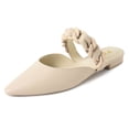 thumbnail image 1 of YDN Women Graceful Pointed Clossed Toe Slip On Mules Chain Strap Low Heel Sandals Casual Dressy Indoor Shoes Size 7 Beige, 1 of 5