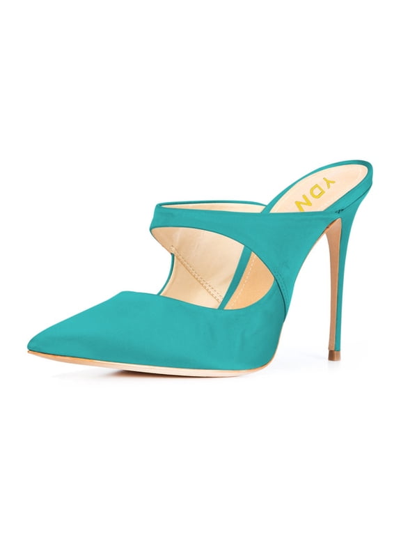 Women Graceful Pointy Closed Toe Stiletto High Heel Mules Slip On Backless Pumps Clogs Slide Sandals Shoes Size 6.5 Turquoise