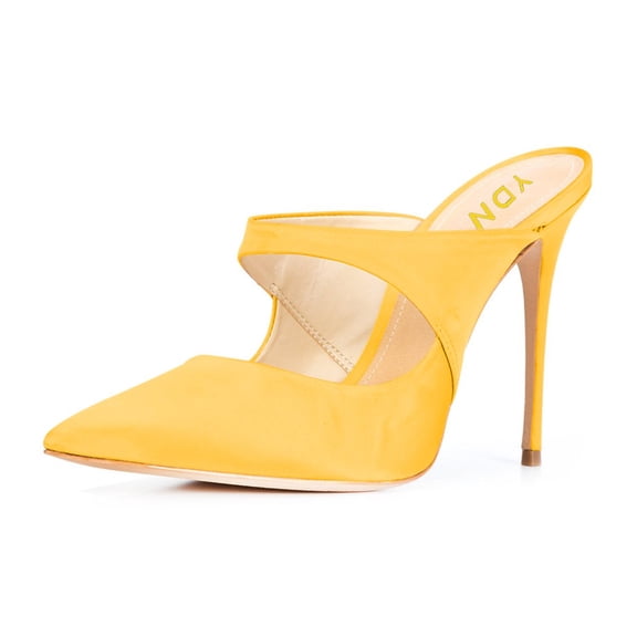 YDN Women Graceful Pointy Closed Toe Stiletto High Heel Mules Slip On Backless Pumps Clogs Slide Sandals Shoes Size 9.5 Yellow