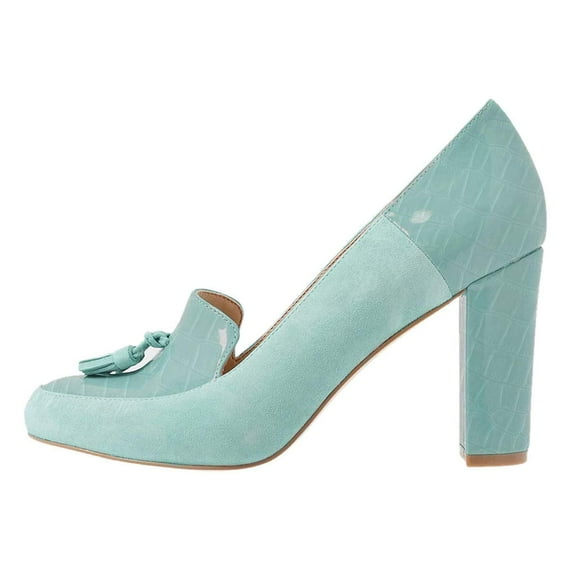 YDN Women Graceful Tassels Block Chunky High Heels Pumps Fringed Round Closed Toe Autumn Spring Dress Ladies Office Shoes Size 6 Mint Green