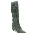 thumbnail image 1 of YDN Women Layer Tassel Pointed Toe Moccasin Boots Knee High Stiletto Mid Heels Western Themed Party Dress Shoes Size 5 Celadon, 1 of 5