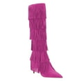 thumbnail image 1 of YDN Women Layer Tassel Pointed Toe Moccasin Boots Knee High Stiletto Mid Heels Western Themed Party Dress Shoes Size 8.5 Hot Pink, 1 of 4
