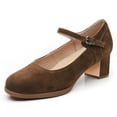 thumbnail image 1 of YDN Women Lovely Closed Toe Low Block Heel Pumps Chunky Adjustable Strap Buckle Mary Janes Fashion Ballroom Dress Shoes Size 7.5 Brown, 1 of 4