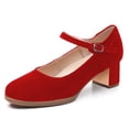 thumbnail image 1 of YDN Women Lovely Closed Toe Low Block Heel Pumps Chunky Adjustable Strap Buckle Mary Janes Fashion Ballroom Dress Shoes Size 7 Red, 1 of 4
