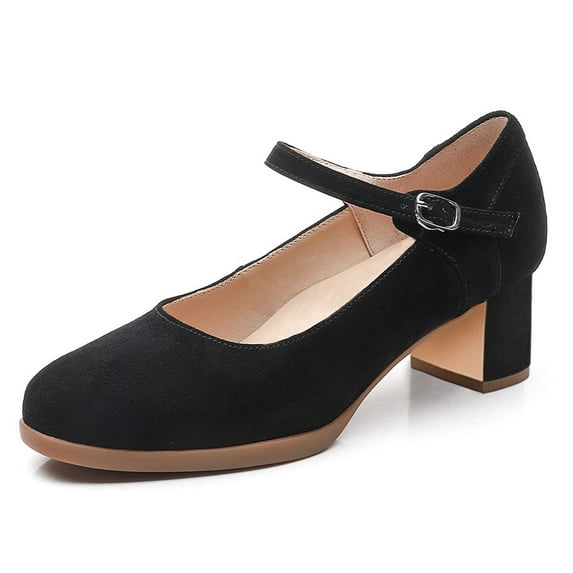 YDN Women Lovely Closed Toe Low Block Heel Pumps Chunky Adjustable Strap Buckle Mary Janes Fashion Ballroom Dress Shoes Size 8.5 Black