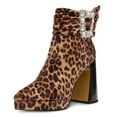 thumbnail image 1 of YDN Women Lovely Pearl Buckle Ankle Boots Pointy Close Toe Side Zip Booties Platform Chunky High Heels Prom Daily Shoes Size 10 Leopard, 1 of 4