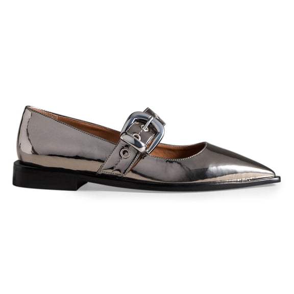 YDN Women Lovely Pointed Toe Mary Jane Flats Single Strap Buckle Low Heels Fancy Ballroom Dress Shoes Size 10 Silver