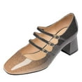 thumbnail image 1 of YDN Women Lovely Triple Straps Buckle Mary Janes Mid Chunky Heel Slip On Pumps Daily Wear Party Shoes Size 5.5 Gold Black, 1 of 4