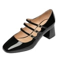 thumbnail image 1 of YDN Women Lovely Triple Straps Buckle Mary Janes Mid Chunky Heel Slip On Pumps Daily Wear Party Shoes Size 7 Black, 1 of 4