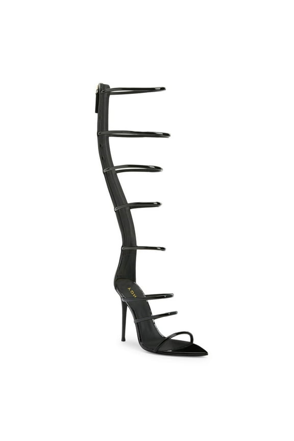 Women Open Pointed Toe Stilettos Sandals Back Zippers Strappy Super High Heels Sexy Party Evening Dress Shoes Size 7 Black