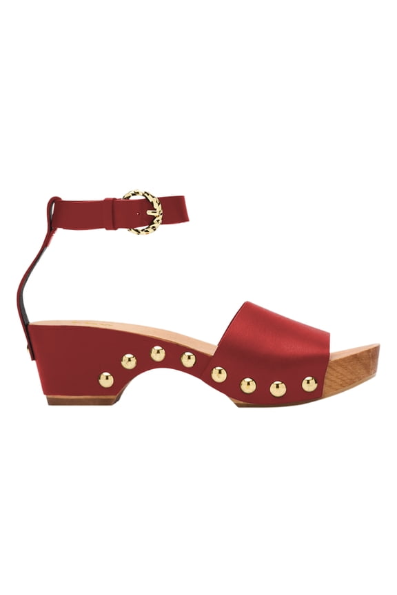 Women Open Round Toe Cork Chunky Low Heels Nail Studded Platform Ankle Strap Sandals Comfortable Daily Dressy Shopping Shoes Size 12 Red