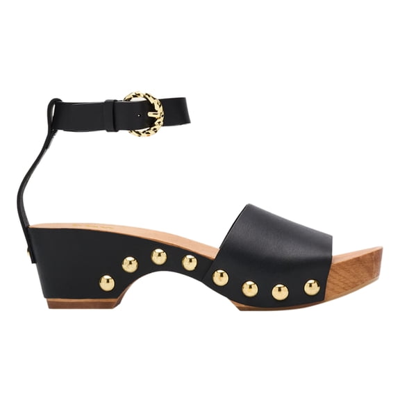 YDN Women Open Round Toe Cork Chunky Low Heels Nail Studded Platform Ankle Strap Sandals Comfortable Daily Dressy Shopping Shoes Size 7 Black
