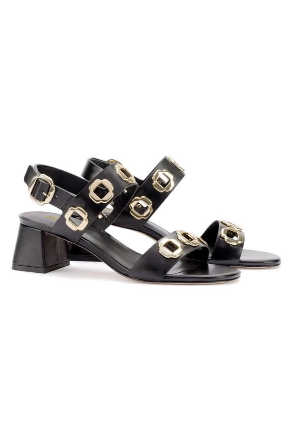 Women Open Round Toe Cutout Studded Sandals Buckle Strap Low Chunky Heels Comfortable Outdoor Dressy Shoes Size 16 Black
