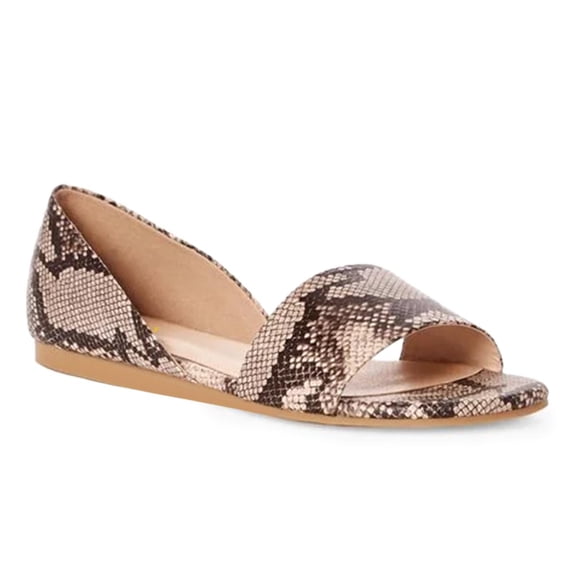 YDN Women Open Round Toe D'orsay Flats Slip on Flat Heel Sandals Walking Shopping Dress Shoes Size 10.5 Brown Snakeskin