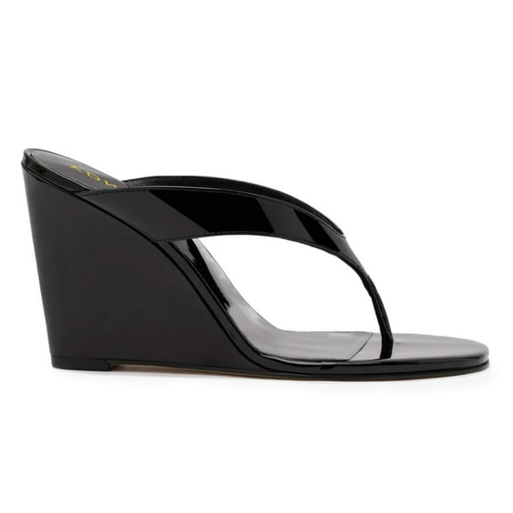 YDN Women Open Round Toe Flip Flops Slip On Wedge High Heel Slides Sandals Casual Dress Thong Shoes Size 4 Black