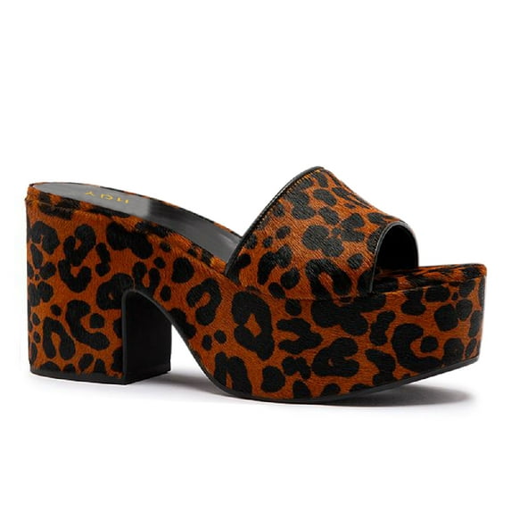 YDN Women Open Round Toe Platform Mules Slip on High Chunky Block Heels Fashion Shopping Casual Backless Sandals Size 15 Leopard Brown