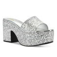 thumbnail image 1 of YDN Women Open Round Toe Platform Mules Slip on High Chunky Block Heels Fashion Shopping Casual Backless Sandals Size 15 Silver, 1 of 4