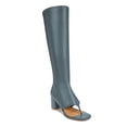 thumbnail image 1 of YDN Women Open Split Toe Knee High Boots Side Zipper Mid Chunky Heels Fashion Dressy Party Long Booties Size 16 Blue, 1 of 3