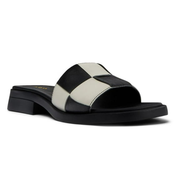 YDN Women Open Square Toe Checkered Slide Sandals Slip On Low Chunky Heel Slippers Comfortable Casual Indoor Shoes Size 7 Black