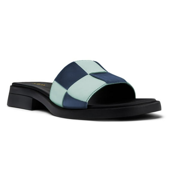 YDN Women Open Square Toe Checkered Slide Sandals Slip On Low Chunky Heel Slippers Comfortable Casual Indoor Shoes Size 9.5 Blue