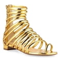 thumbnail image 1 of YDN Women Open Square Toe Flats Gladiator Sandals Back Zipper Strappy Low Heels Summer Dressy Vacation Shoes Size 12 Gold, 1 of 3