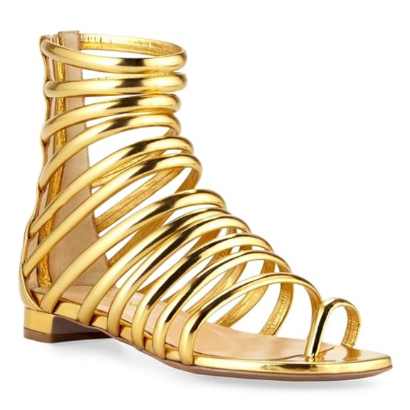 YDN Women Open Square Toe Flats Gladiator Sandals Back Zipper Strappy Low Heels Summer Dressy Vacation Shoes Size 15 Gold