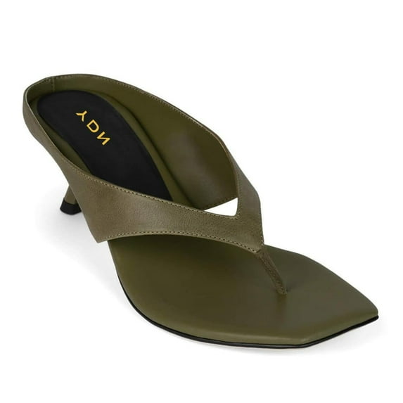 YDN Women Open Square Toe Flip Flops Low Kitten Heel Slip on Mules Casual Dress Summer Beach Thong Sandals Size 5 Green