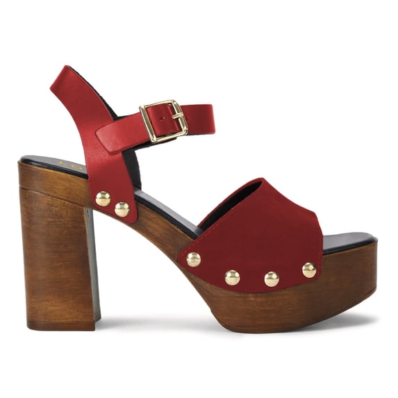 YDN Women Open Square Toe Nail Studded Sandals Platform Block Chunky High Heels Summer Dressy Date Shoes Size 13 Red