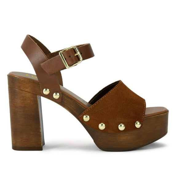 YDN Women Open Square Toe Nail Studded Sandals Platform Block Chunky High Heels Summer Dressy Date Shoes Size 5.5 Brown