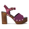 thumbnail image 1 of YDN Women Open Square Toe Nail Studded Sandals Platform Block Chunky High Heels Summer Dressy Date Shoes Size 5 Purple, 1 of 3