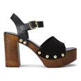 thumbnail image 1 of YDN Women Open Square Toe Nail Studded Sandals Platform Block Chunky High Heels Summer Dressy Date Shoes Size 7 Black, 1 of 3
