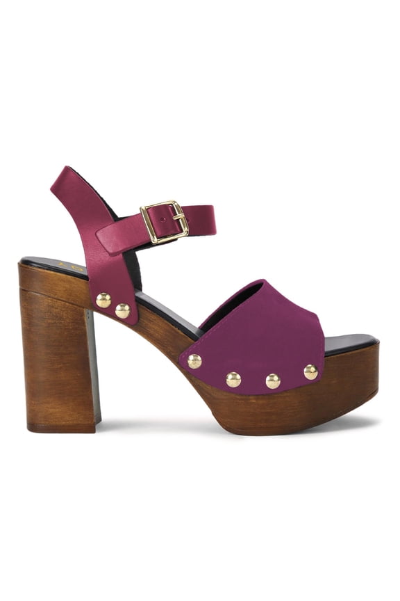 Women Open Square Toe Nail Studded Sandals Platform Block Chunky High Heels Summer Dressy Date Shoes Size 9 Purple