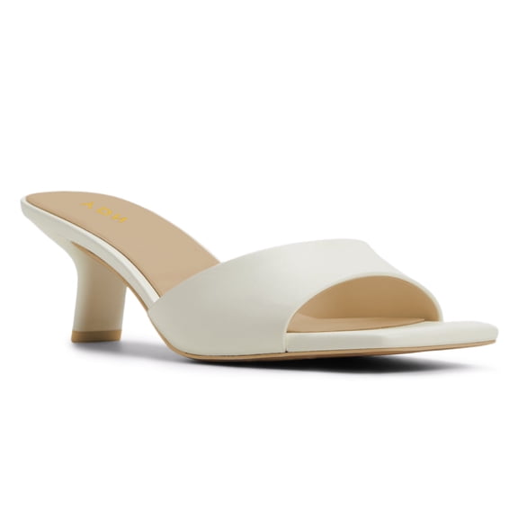 YDN Women Open Square Toe Single Strap Sandals Slip on Kitten Low Heel Mules Daily Walking Dress Heeled Slides Size 7 White