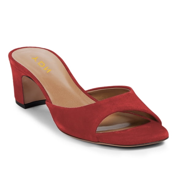 YDN Women Open Square Toe Slide Sandals Slip on Low Chunky Heel Mules Casual Dressy Shopping Heeled Slides Size 15 Red
