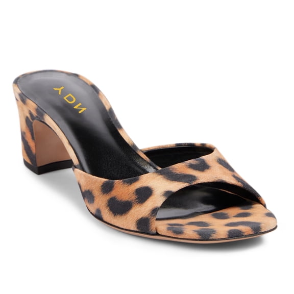 YDN Women Open Square Toe Slide Sandals Slip on Low Chunky Heel Mules Casual Dressy Shopping Heeled Slides Size 16 Leopard