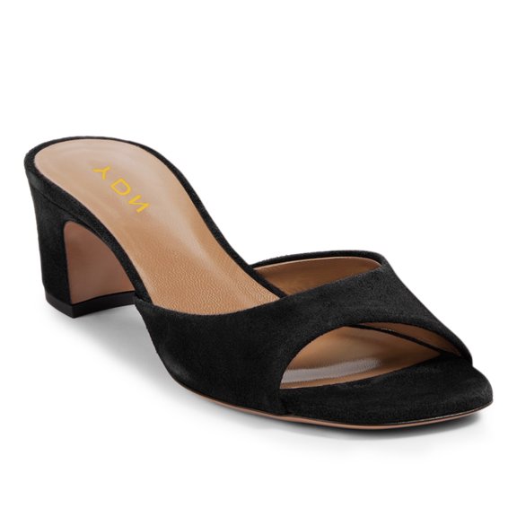 YDN Women Open Square Toe Slide Sandals Slip on Low Chunky Heel Mules Casual Dressy Shopping Heeled Slides Size 5.5 Black
