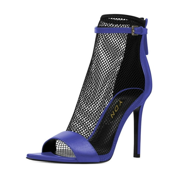YDN Women Open Toe Stiletto High Heel Mesh Boots Ankle Strap Booties Pump with Back Zipper Size 10.5 Blue