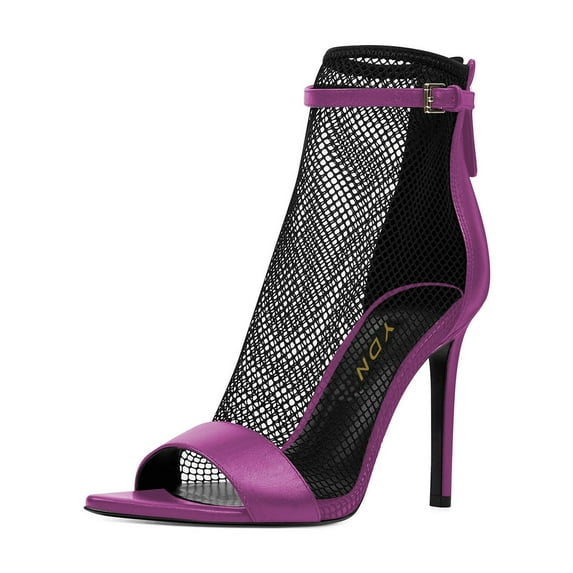 YDN Women Open Toe Stiletto High Heel Mesh Boots Ankle Strap Booties Pump with Back Zipper Size 4 Purple