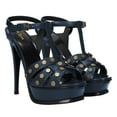 thumbnail image 1 of YDN Women Open Toe Studded T-Strap Sandals Platform Buckle Super High Heels Sexy Cocktail Party Show Shoes Size 8 Blue, 1 of 5