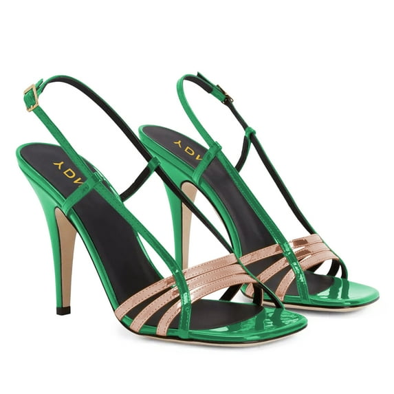YDN Women Open Toe Thin Strap Buckled Sandals Solid Color Stiletto High Heels Chic Party Date Shoes Size 16 Green