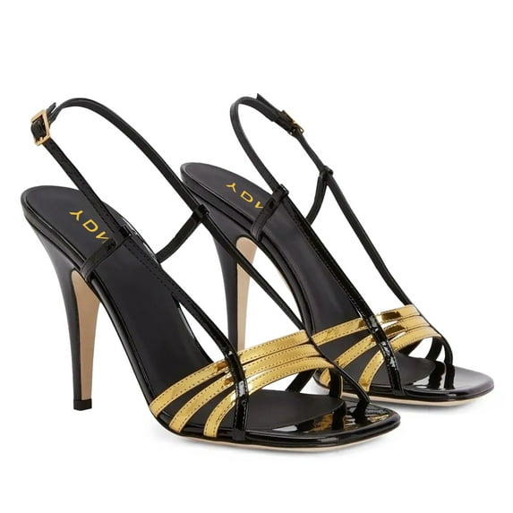 YDN Women Open Toe Thin Strap Buckled Sandals Solid Color Stiletto High Heels Chic Party Date Shoes Size 7 Black