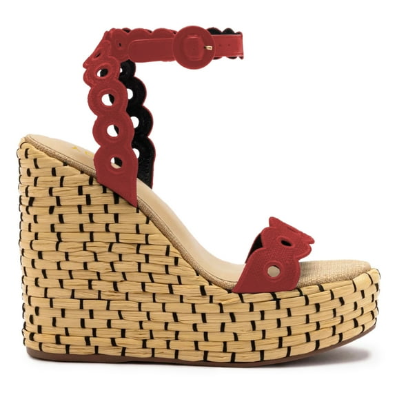 YDN Women Open Toe Wedge High Heels Ankle Buckle Strap Platform Sandals Summer Vacation Beach Shoes Size 8 Red